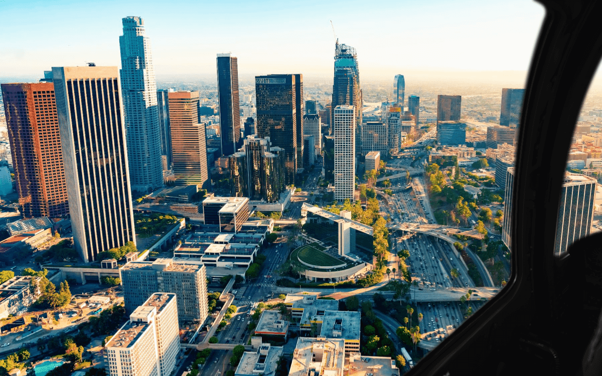 LA Skyscrapers from inside the helicopter