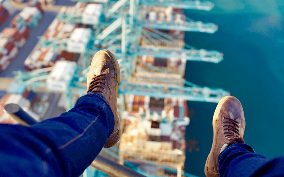 Inside the helicopter view above the Terminal Island in LA