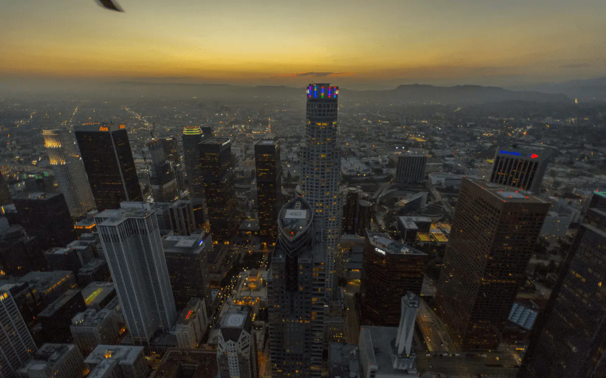 Aerial view of Downtown LA's skyscrapers 