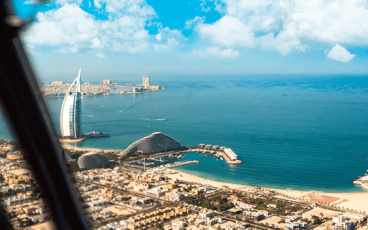 Aeria View from inside the helicopter of Burj al Arab