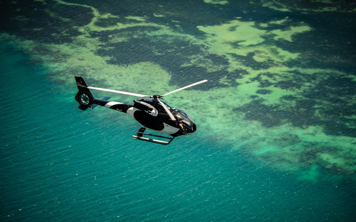 Helicopter over Seychelles Reef