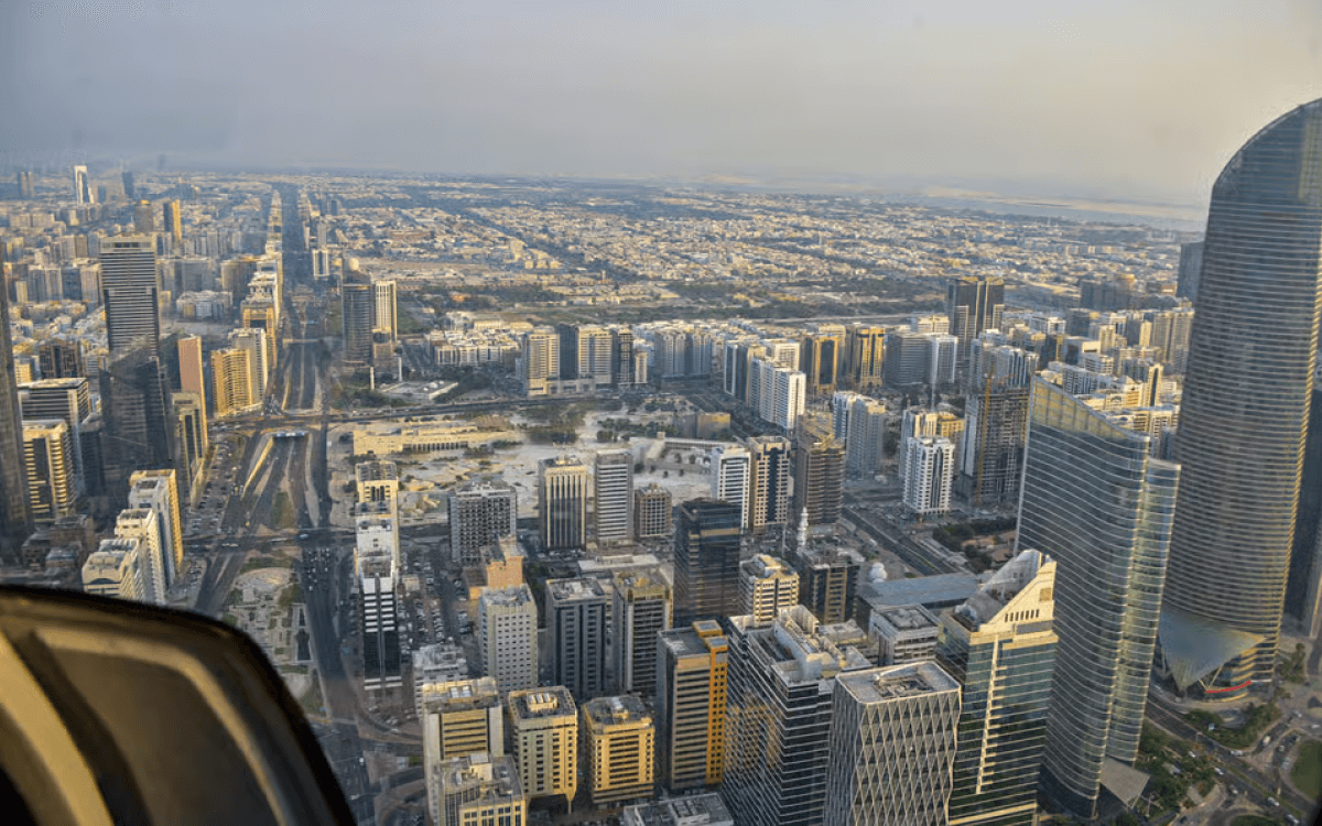 The Landmark Tower from above - a skyscraper in the city's Corniche area.