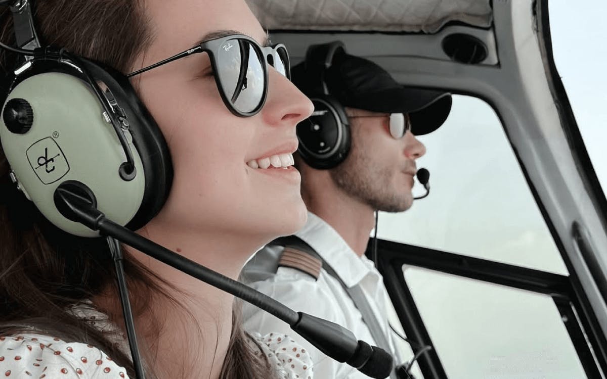 Passenger inside helicopter