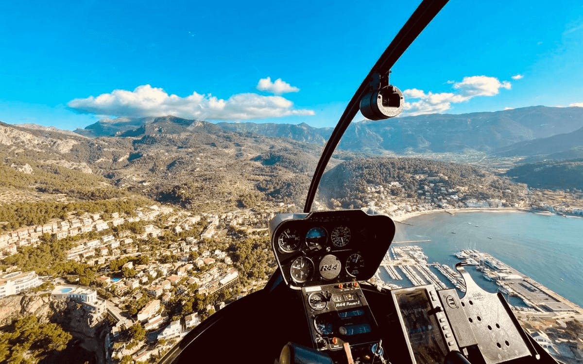 Helicopter flying above Sóller and the Bay