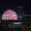 Las Vegas Sphere at night from helicopter