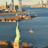 Aerial view of Statue of Liberty in NYC