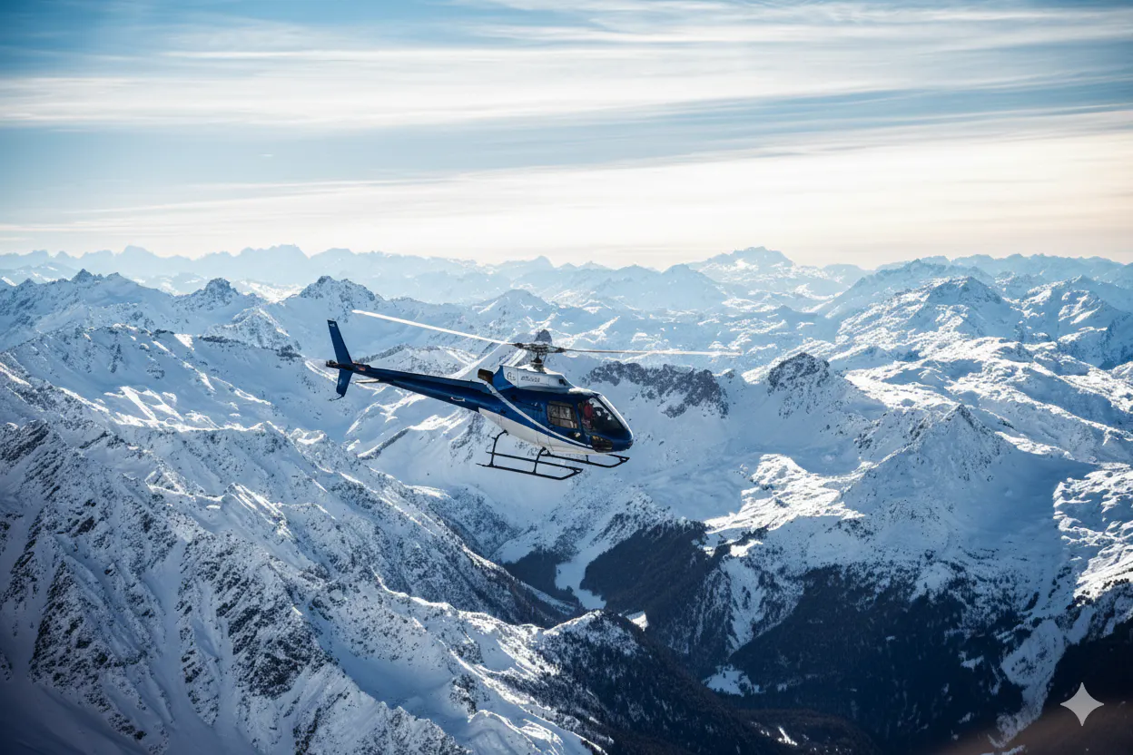 Helicopter Flying above Mont Blanc
