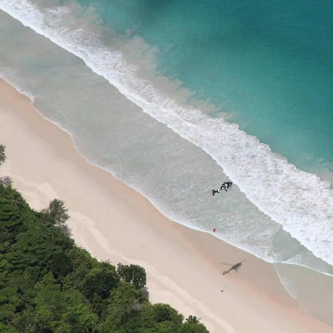 Helicopter over Seychelles' waters