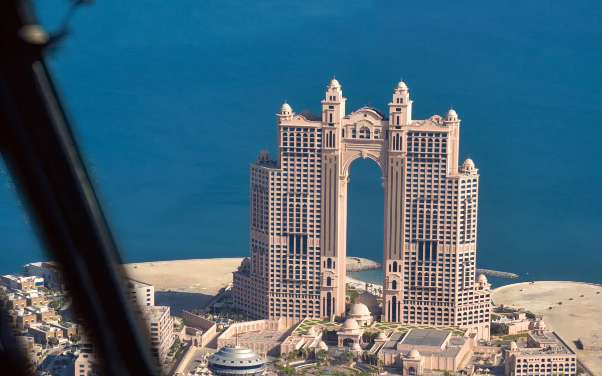 View of Abu Dhabi from above, inside a helicopter