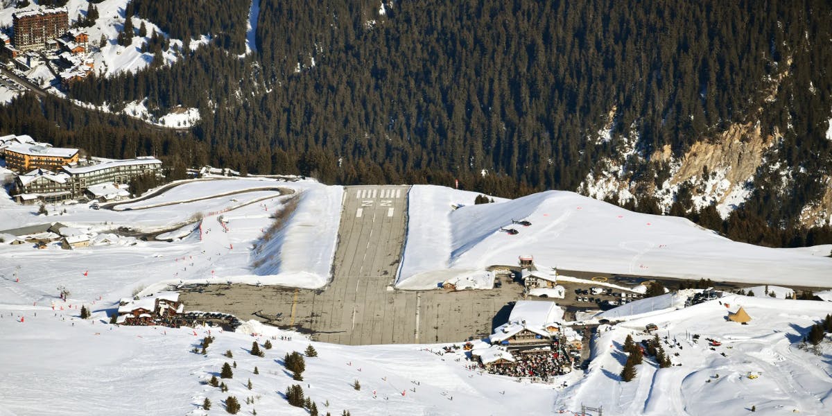 Courchevel altiport helicopter arrival
