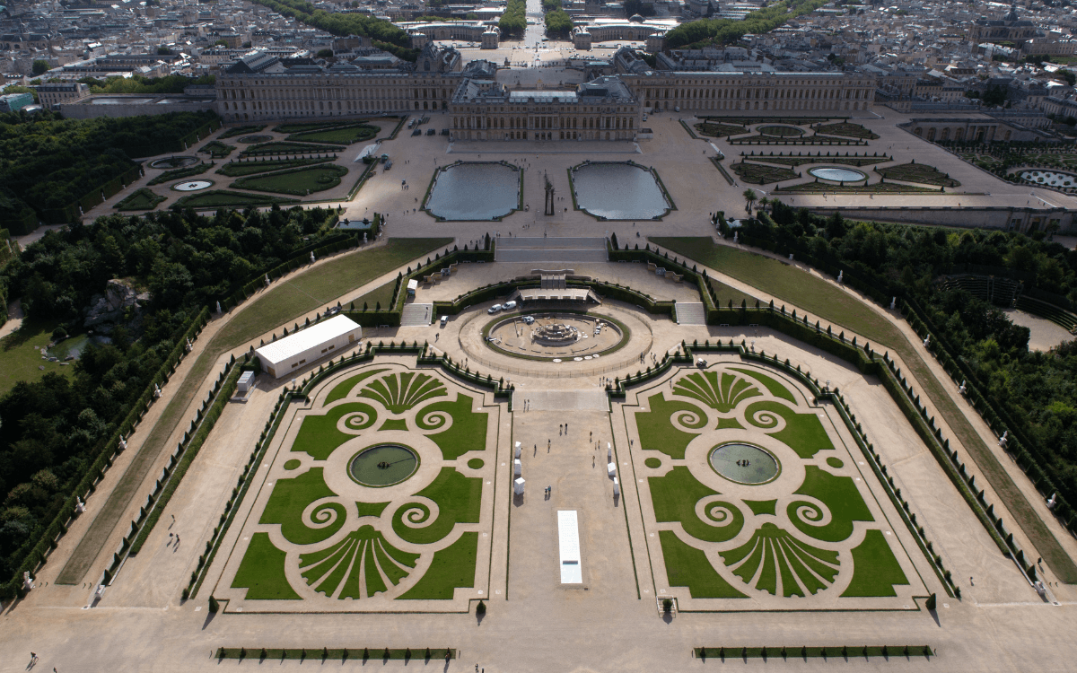 Palace of Versailles and Formal Gardens from above