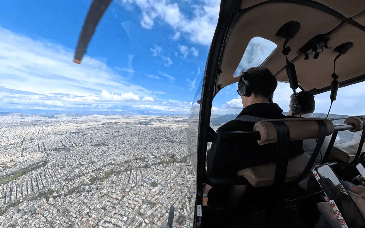 Panoramic view of Athens inside a Helicopter