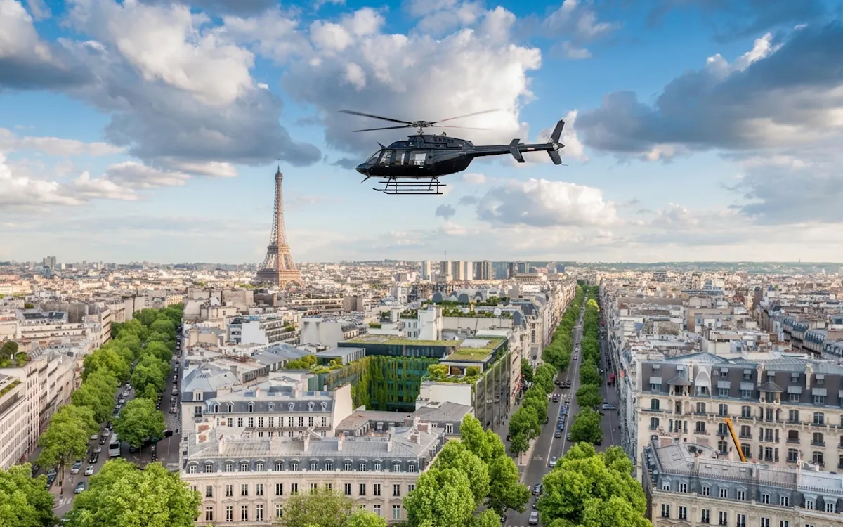 Helicopter flying above Paris