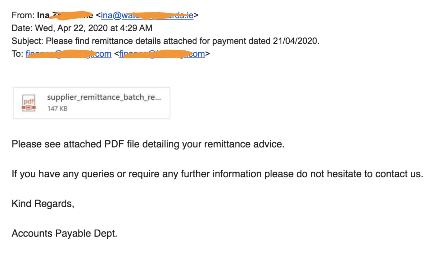 Phishing email screenshot