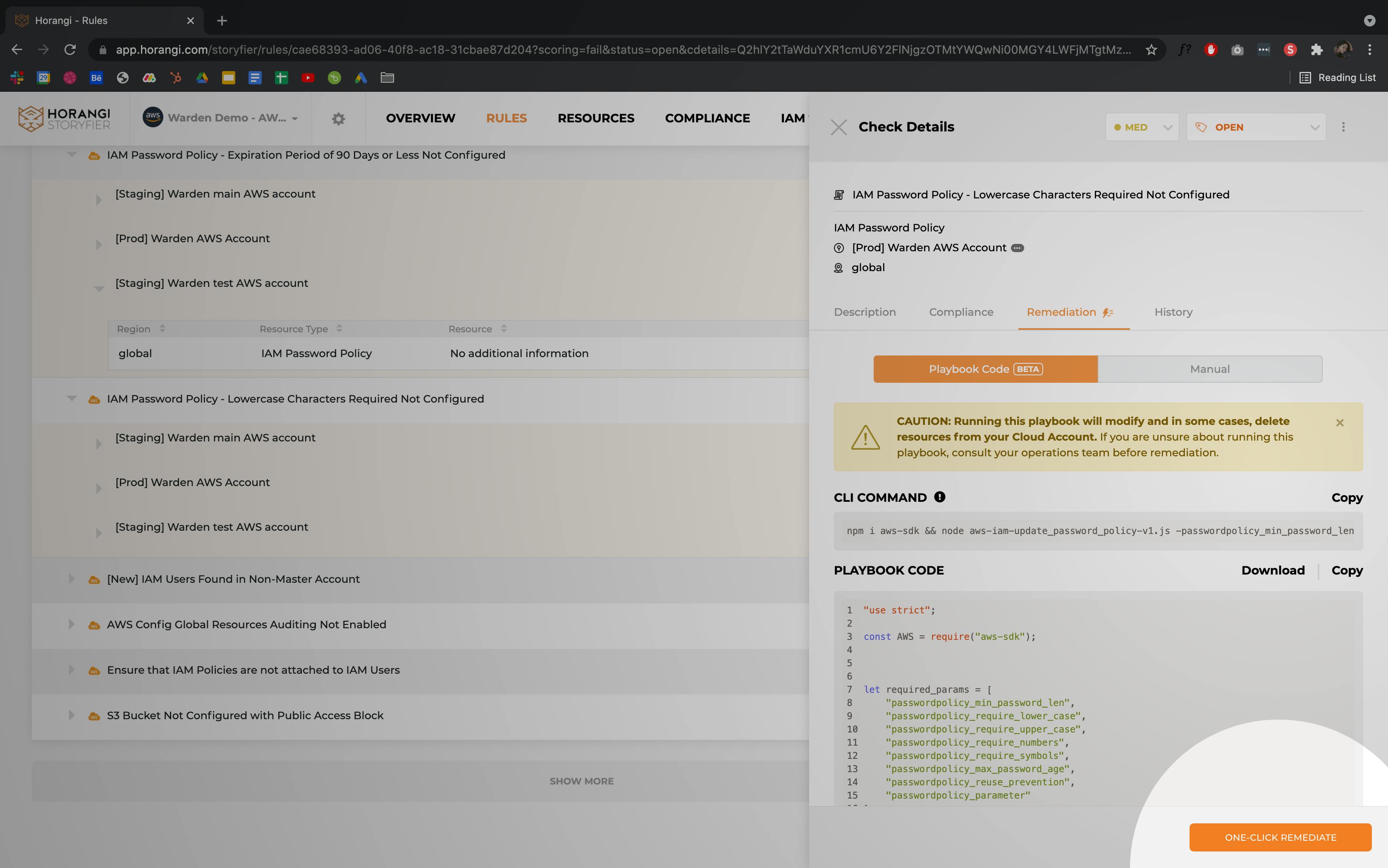 One click remediation warden screenshot