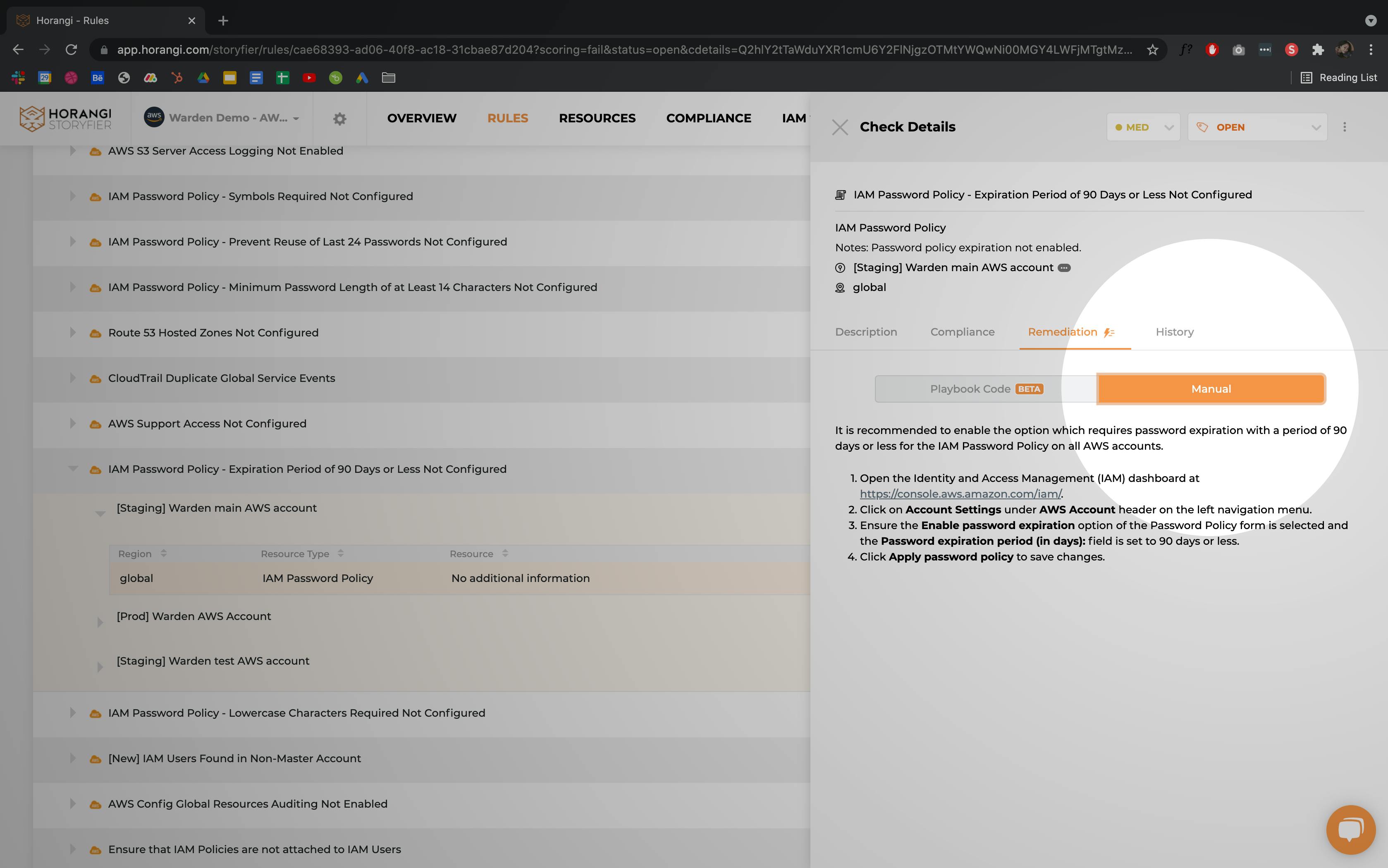 manual remediation warden screenshot