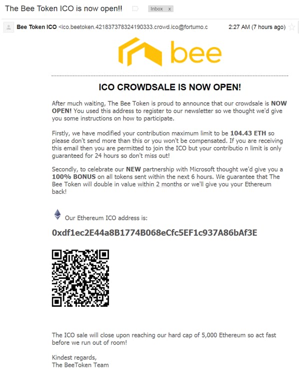 Bee Token ICO Phishing Email