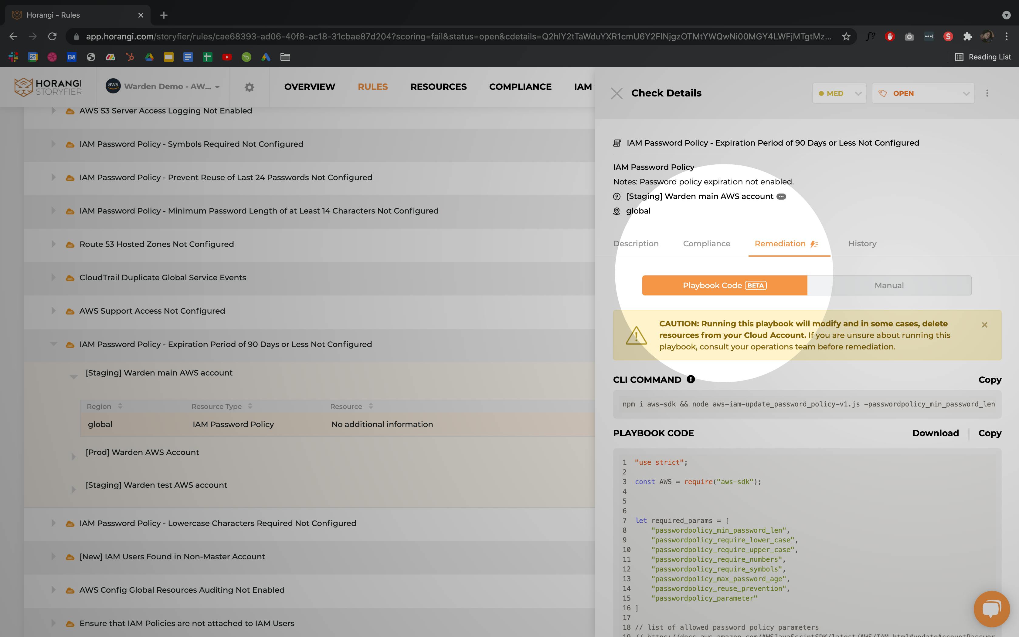 playbook remediation warden screenshot