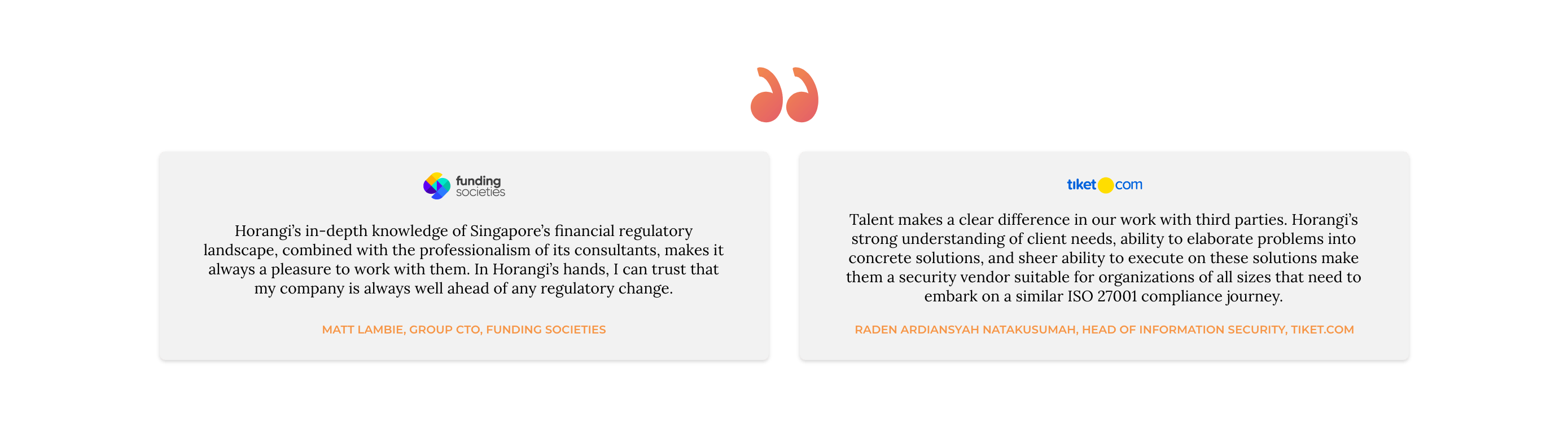 Testimonials from funding societies and tiket.com