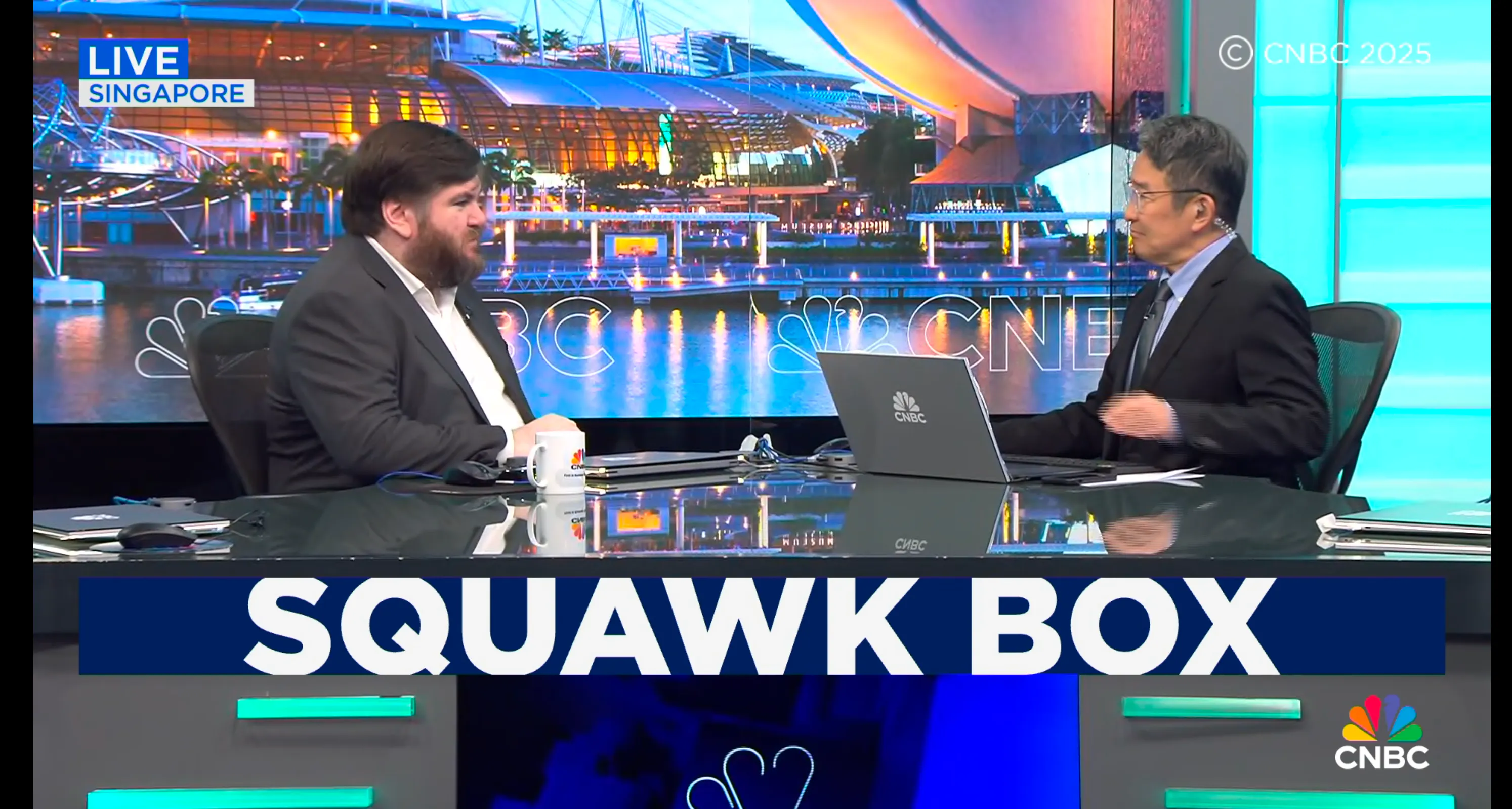 Dr Joe Fitzsimons and  CNBC's Squawk Box host Martin Soong