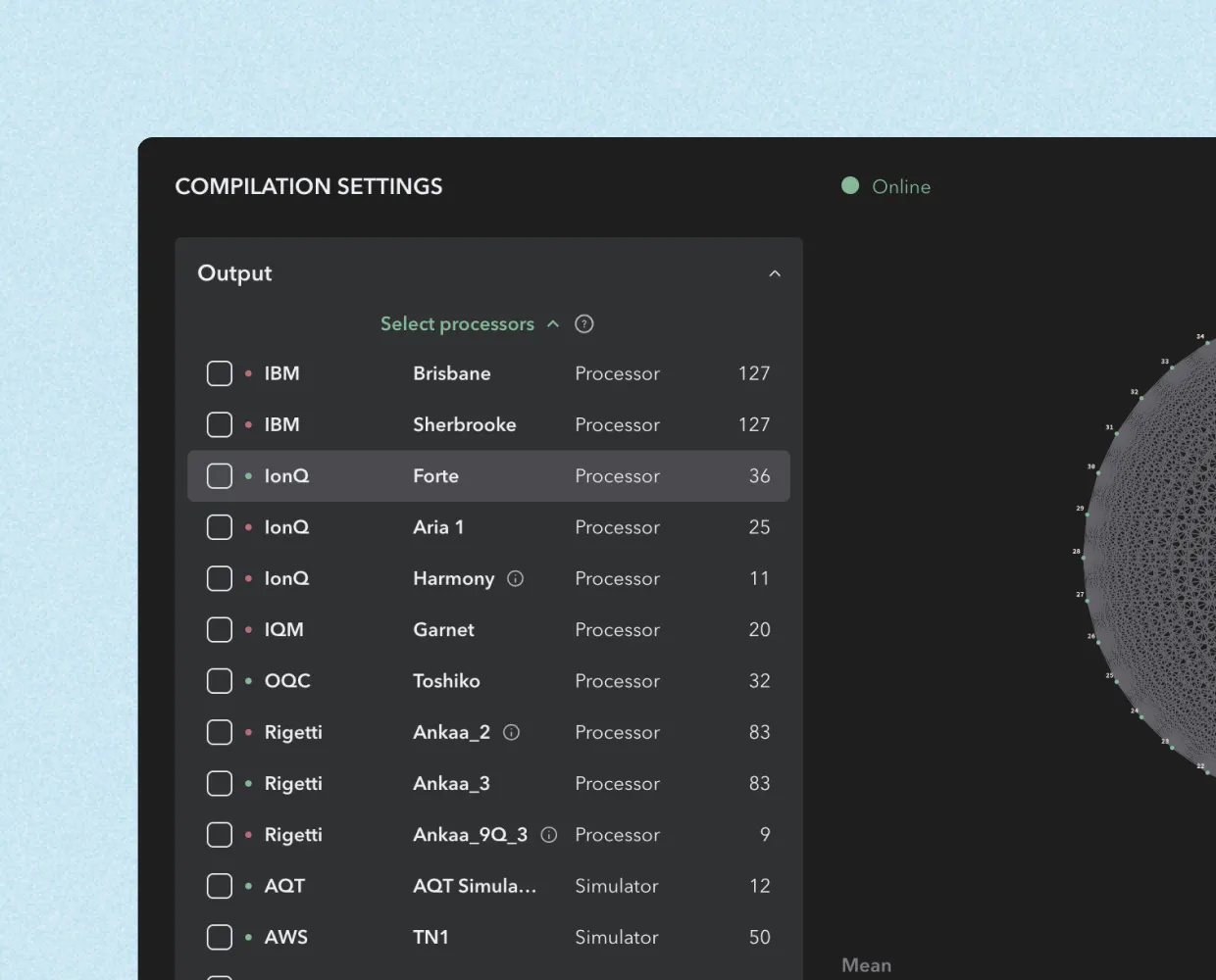 A list of multiple backends available in Triple Alpha