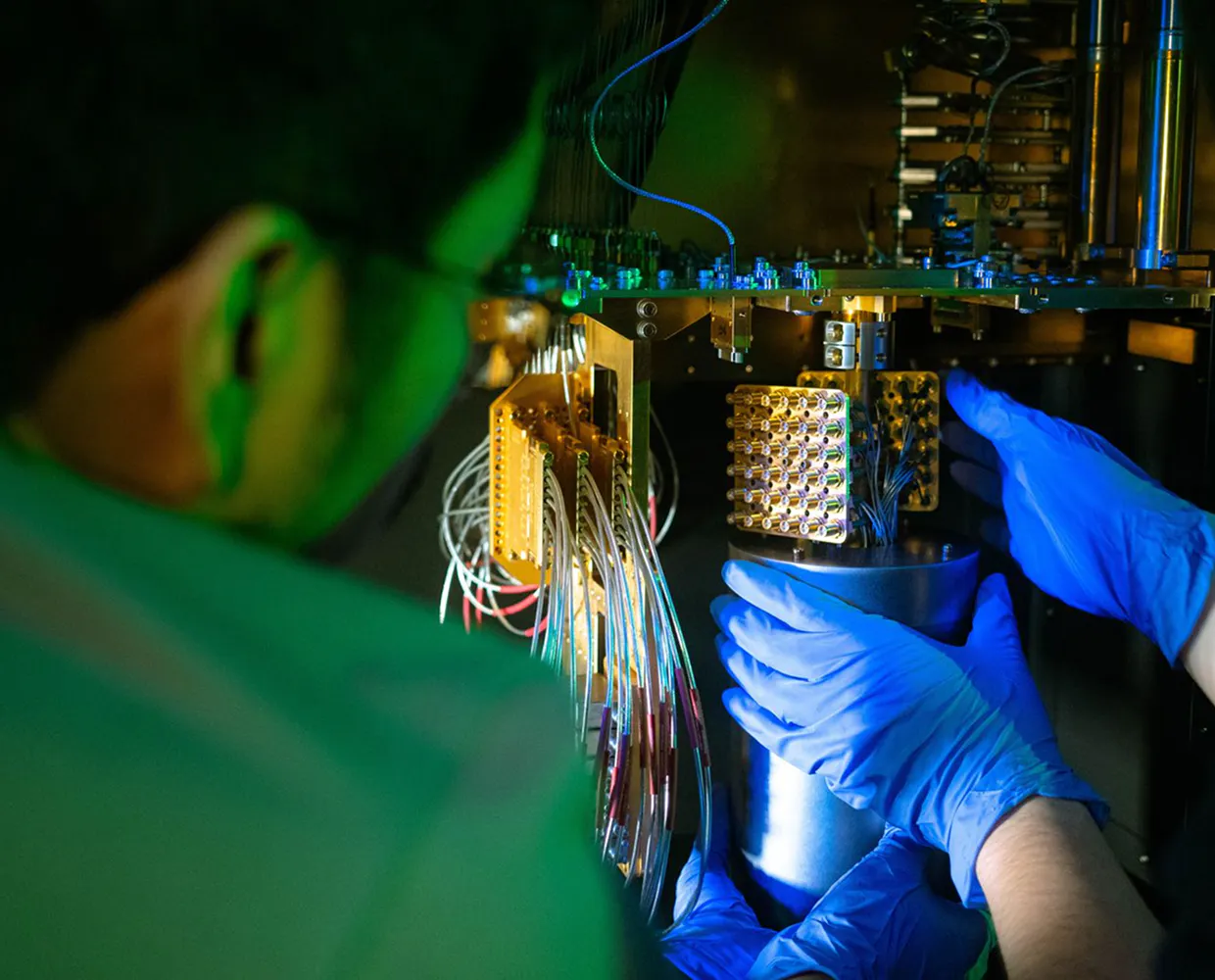 Horizon Quantum team members assembling the testbed's first quantum system, Ember-1