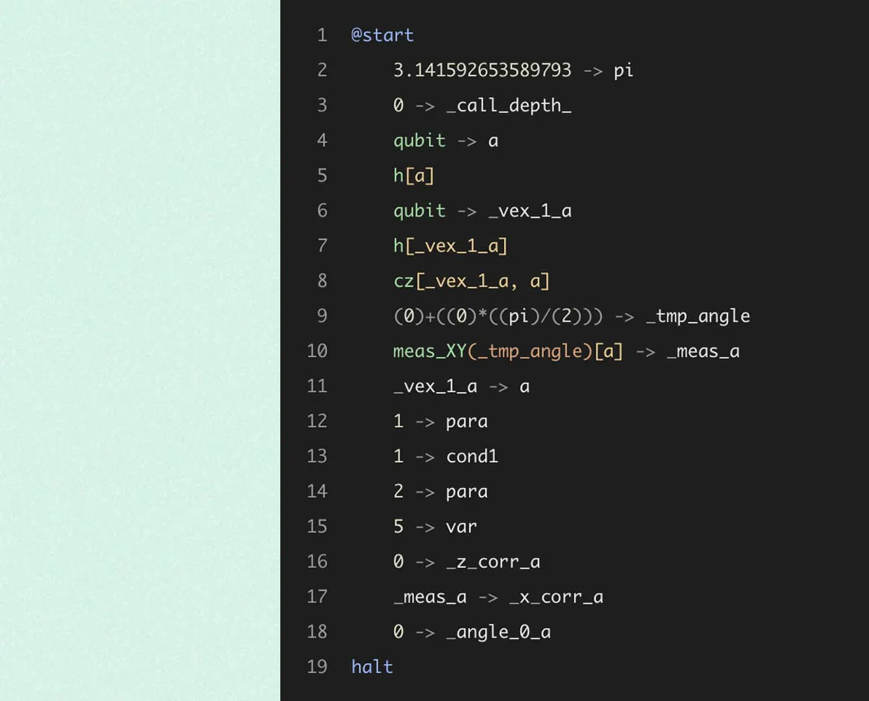 Screenshot of Triple Alpha's translation of gate-based quantum programs to the MBQC model at the Hydrogen level