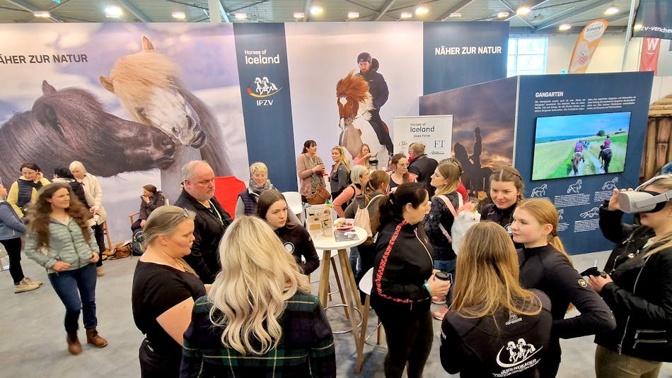 Guests having fun at Horses of Iceland and IPZV's stand at Equitana 2023.