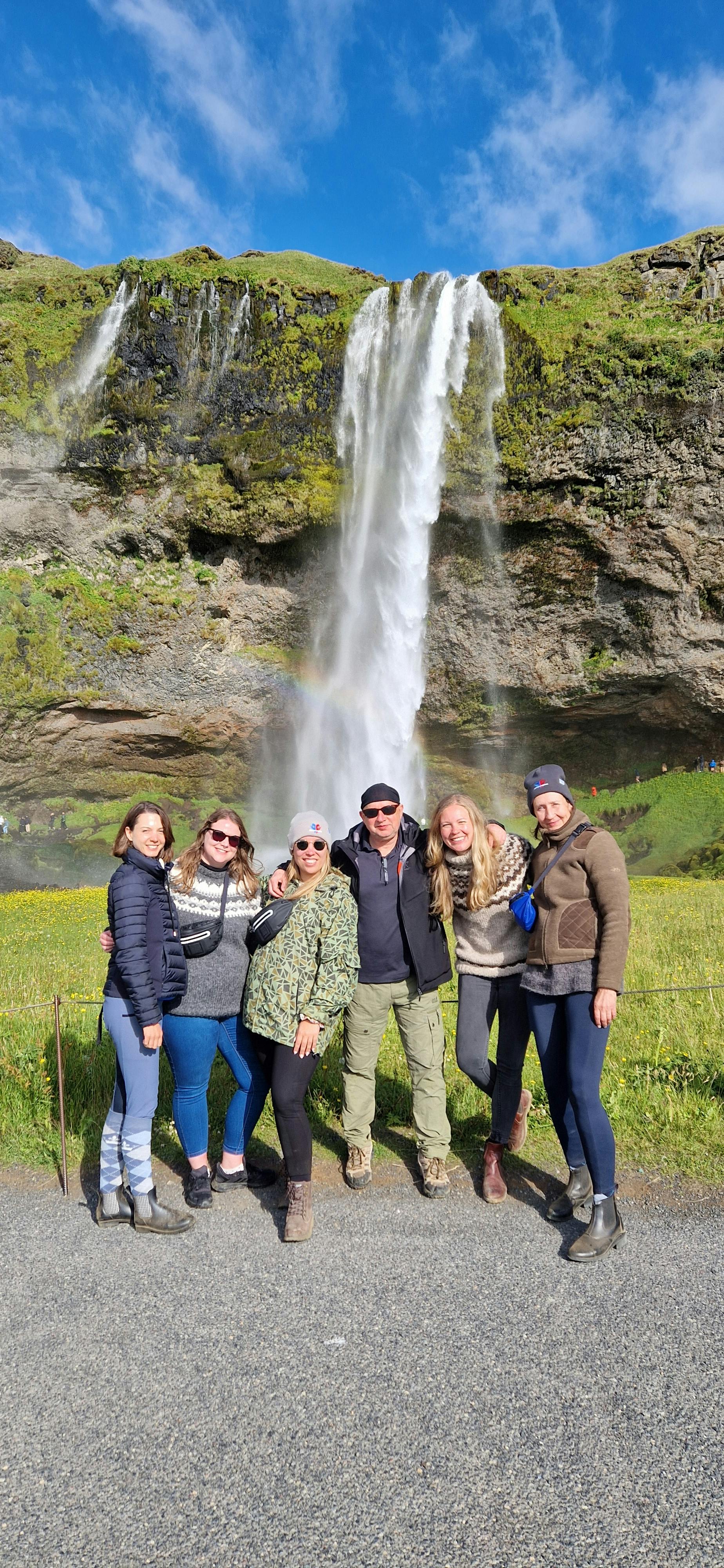 Berglind, Alisa, from Business Iceland's PR department, our PR representative in Germany and three journalists by Seljalandsfoss