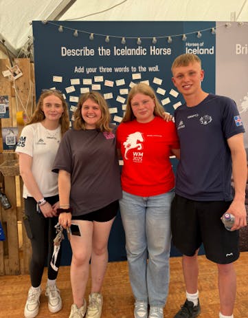 Happy fans meet riders young Icelandic riders Védis Huld Sigurðardóttir and Matthías Sigurðsson.