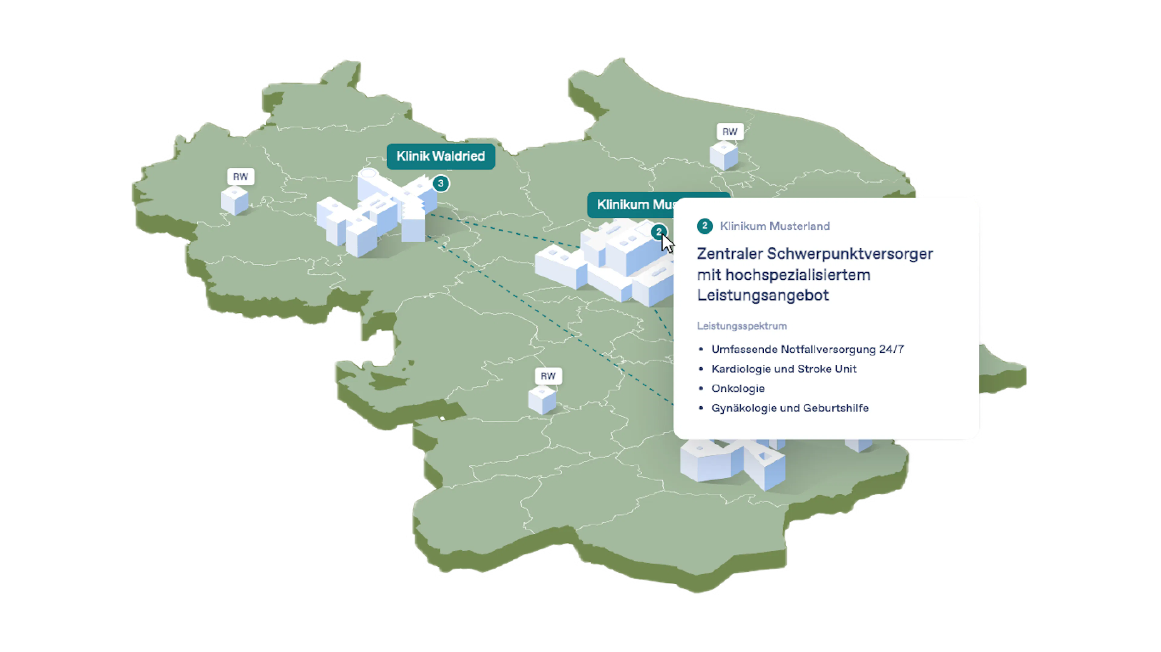 Visualisierung interaktive Landkarte mit Zielbild der Krankenhausversorgung
