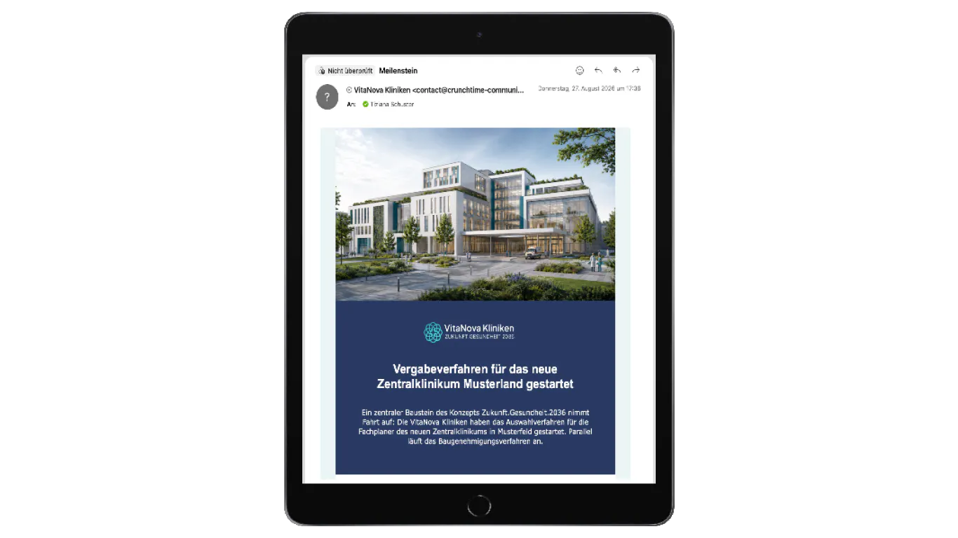 Tablet mit Ansicht des Newsletters