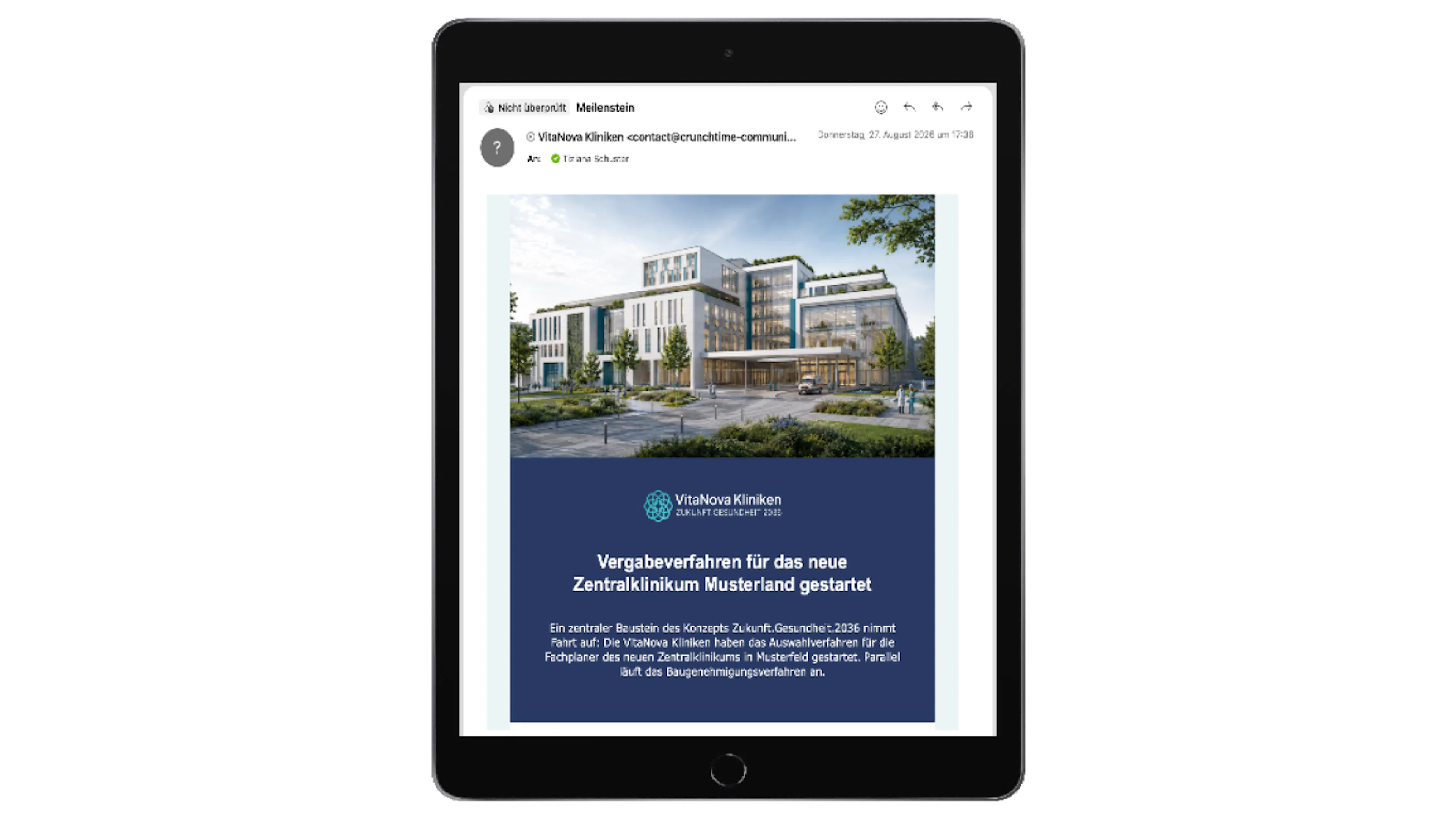 Tablet mit Ansicht des Newsletters