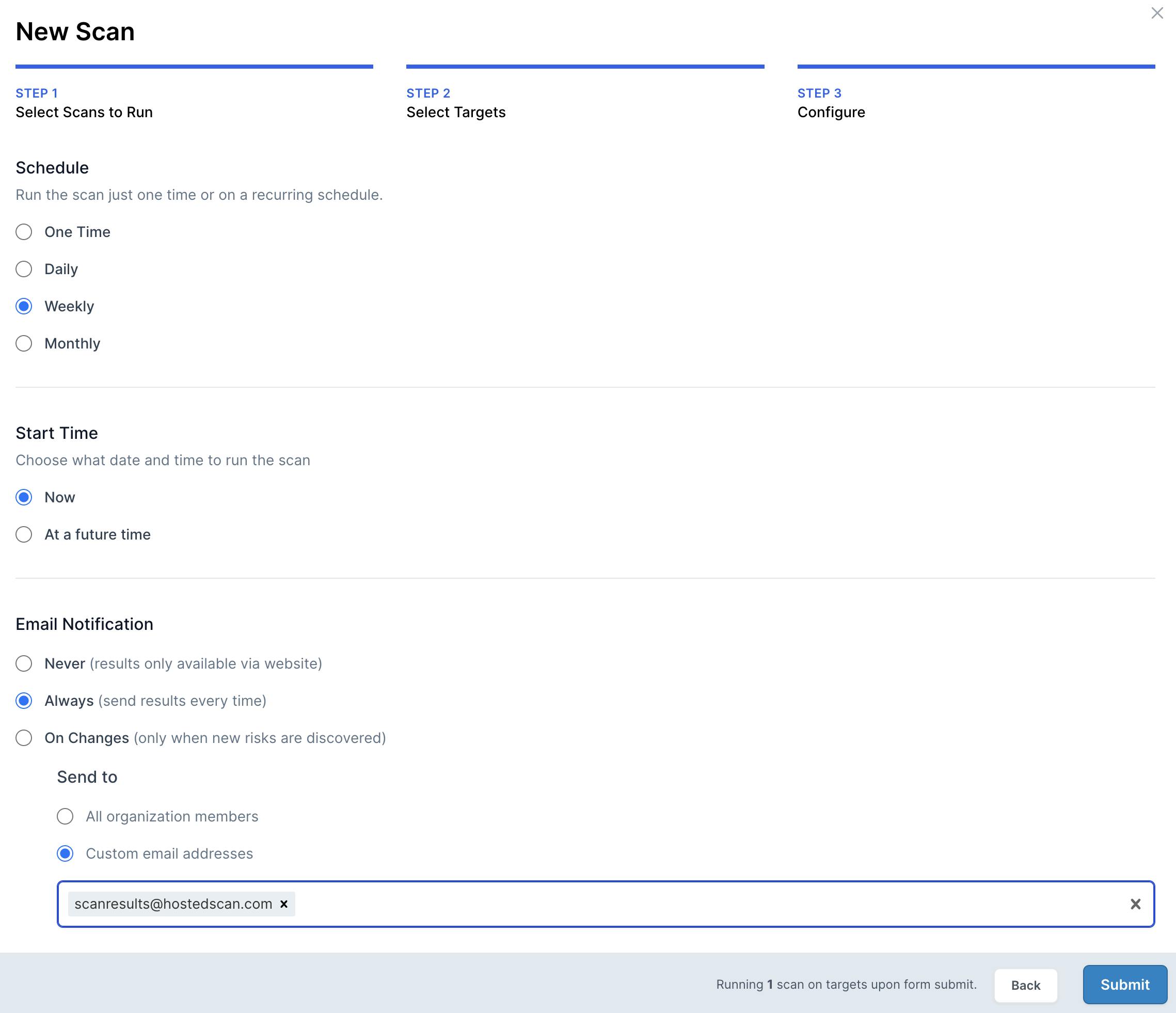 Customize schedule for the scan