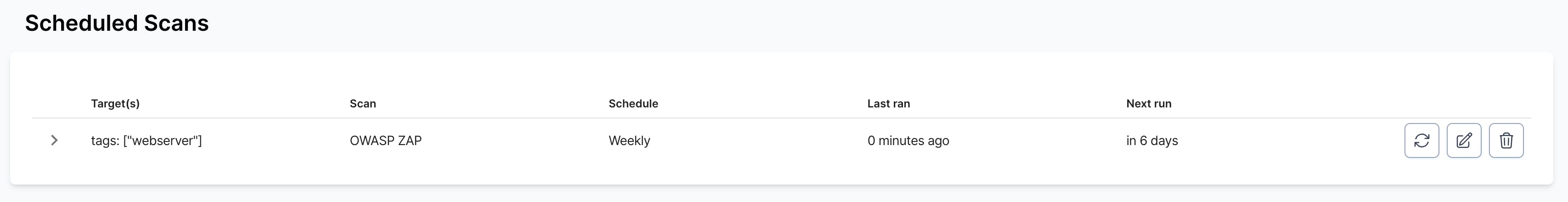 Scheduled scan using targets chosen via webserver tag