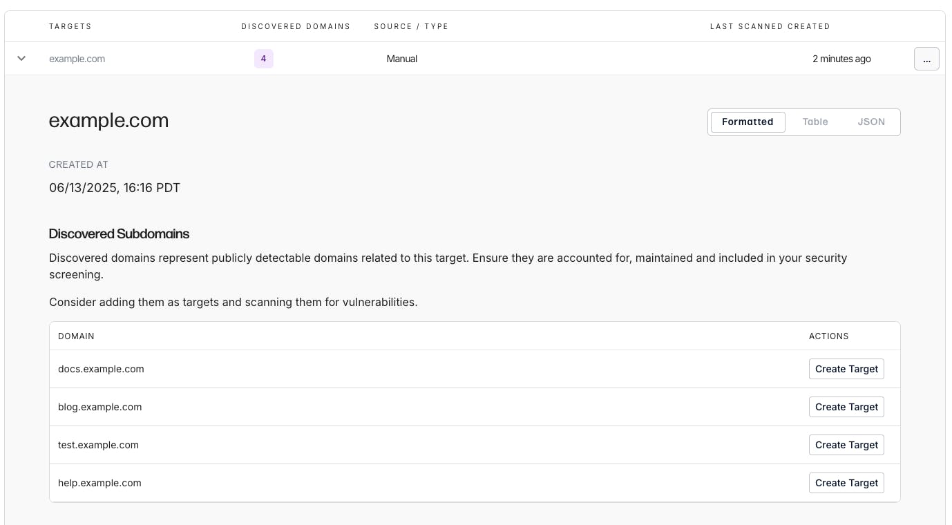 HostedScan domain discovery example
