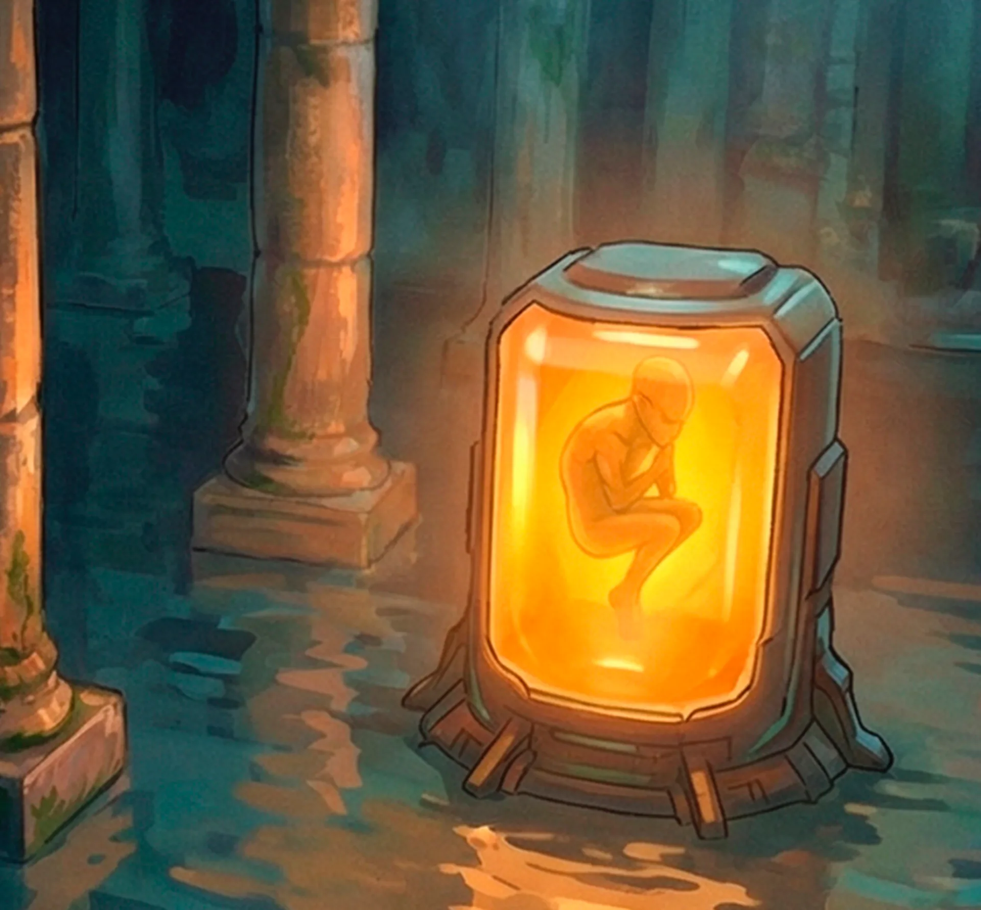 A glowing chamber beneath the city.