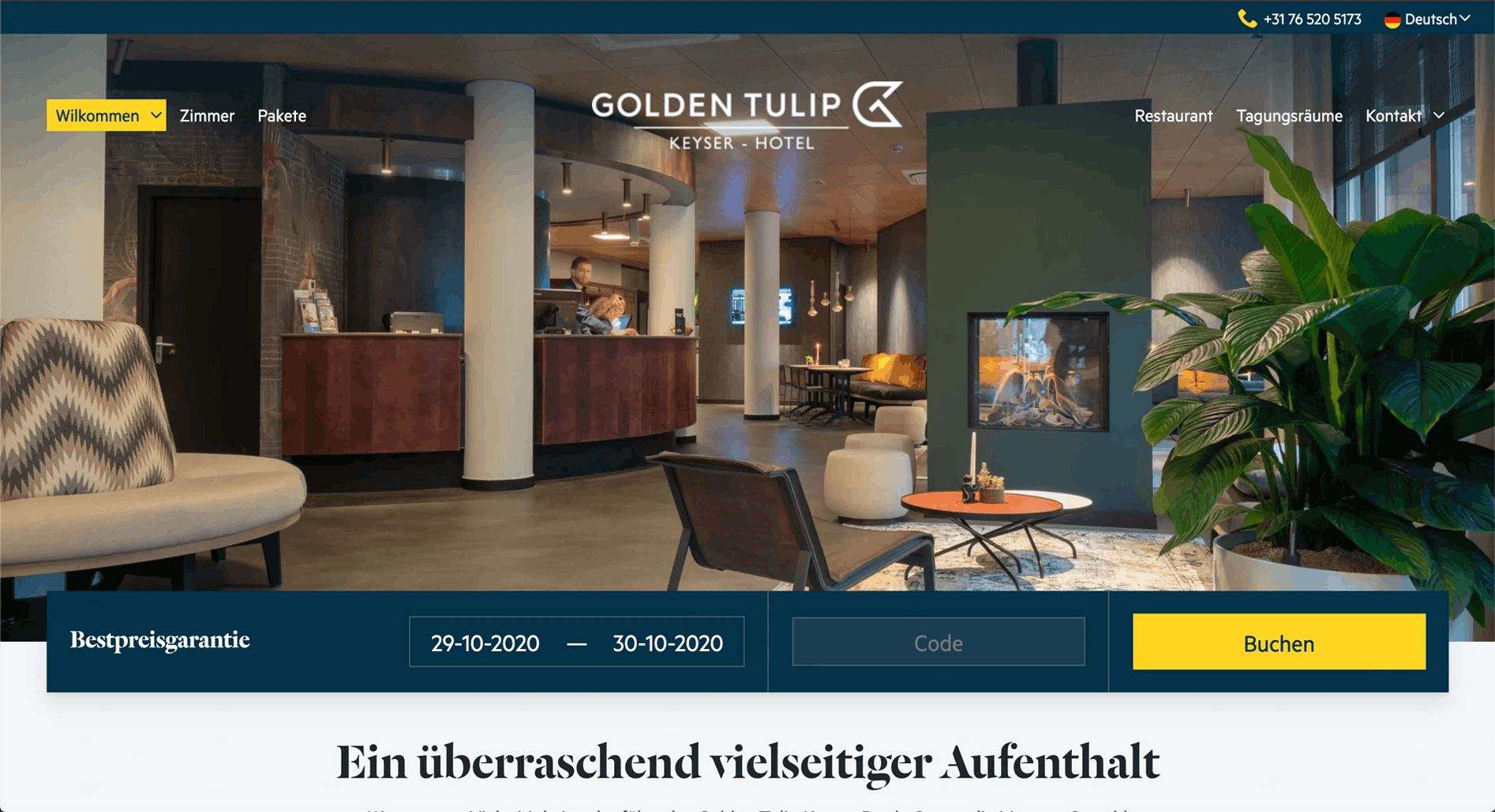 Hotel Website for Golden Tulip Hotel Keyser Breda