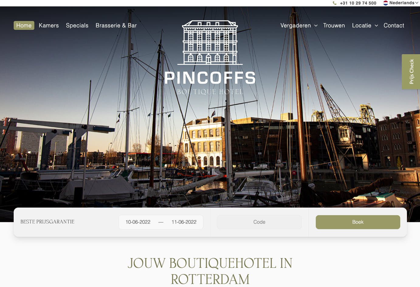 Screenshot of Hotelwebsite - Hotel Pincoffs