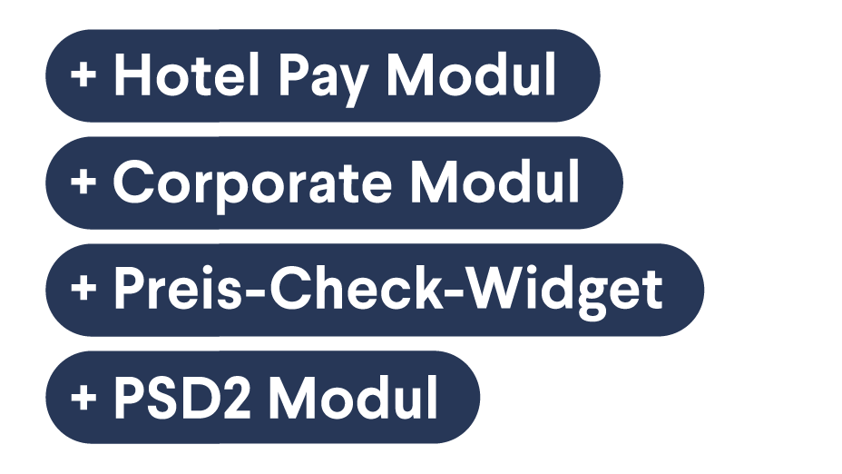 Ikone von Hotel Pay Modul, Corporate Modul, Preis-Check-Pro und PSD2 Modul