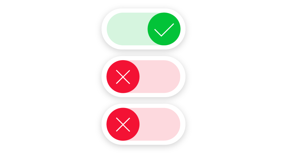 Three toggle switches, one on, two off