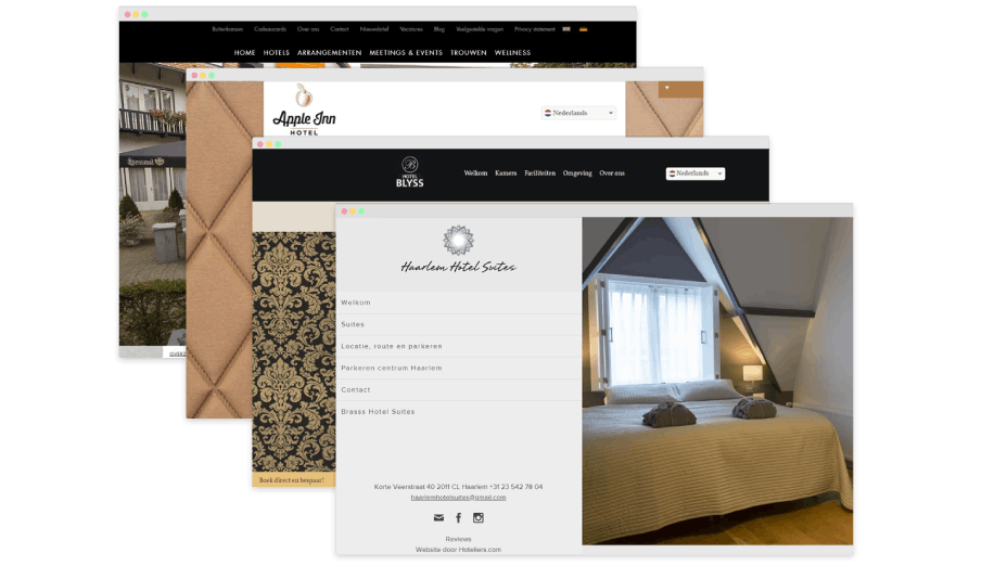 Four examples of hotel websites in the Design Store of Hoteliers.com