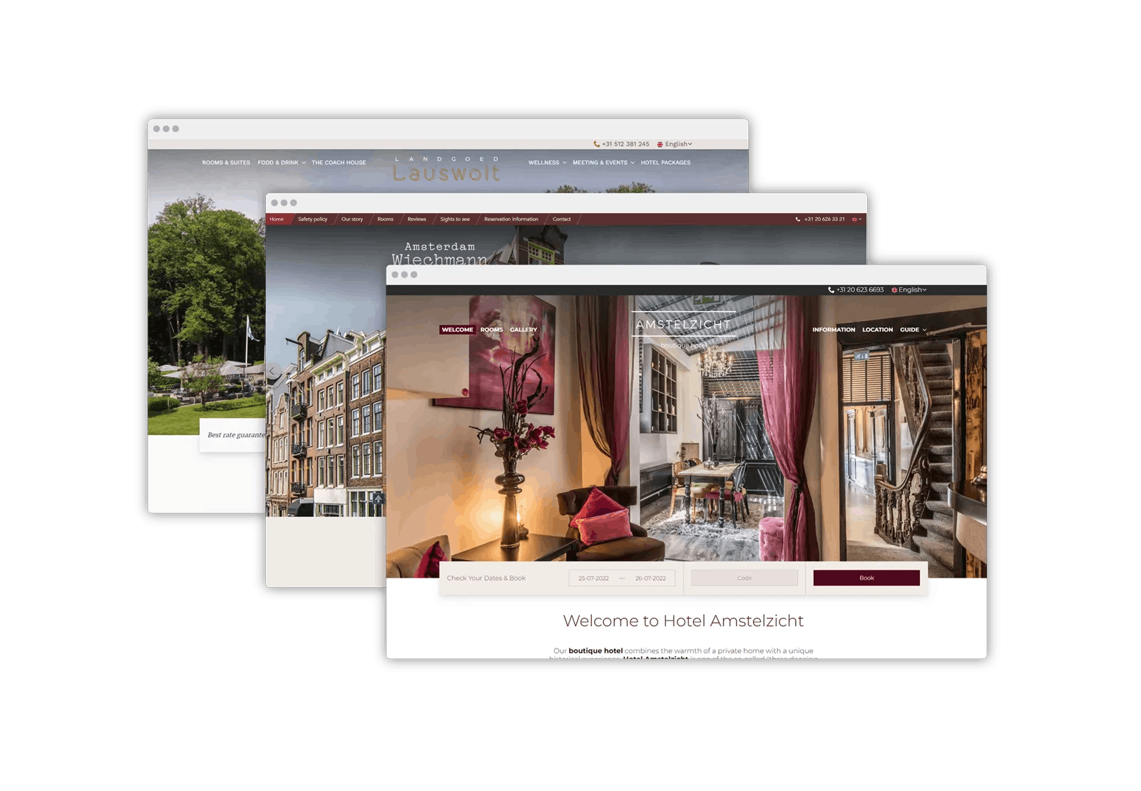 Screenshot of different hotel website templates