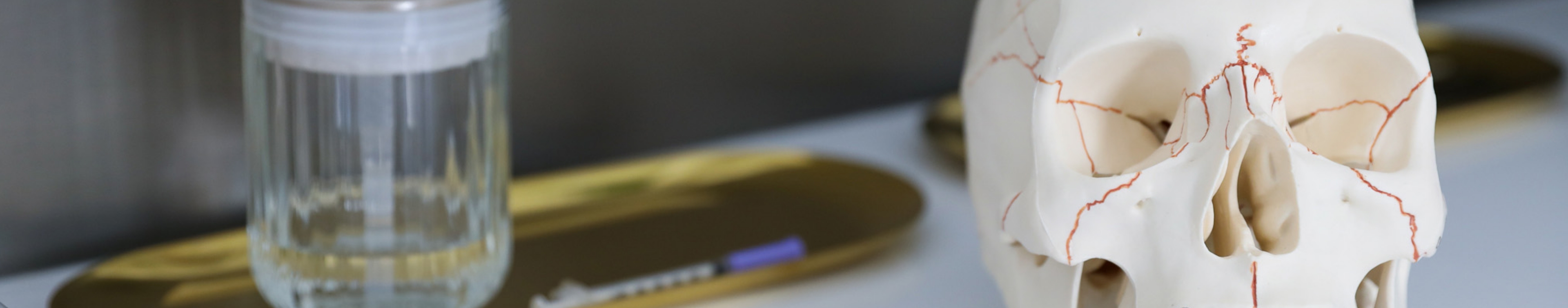 A skull on a side counter at the House of Glo treatment room