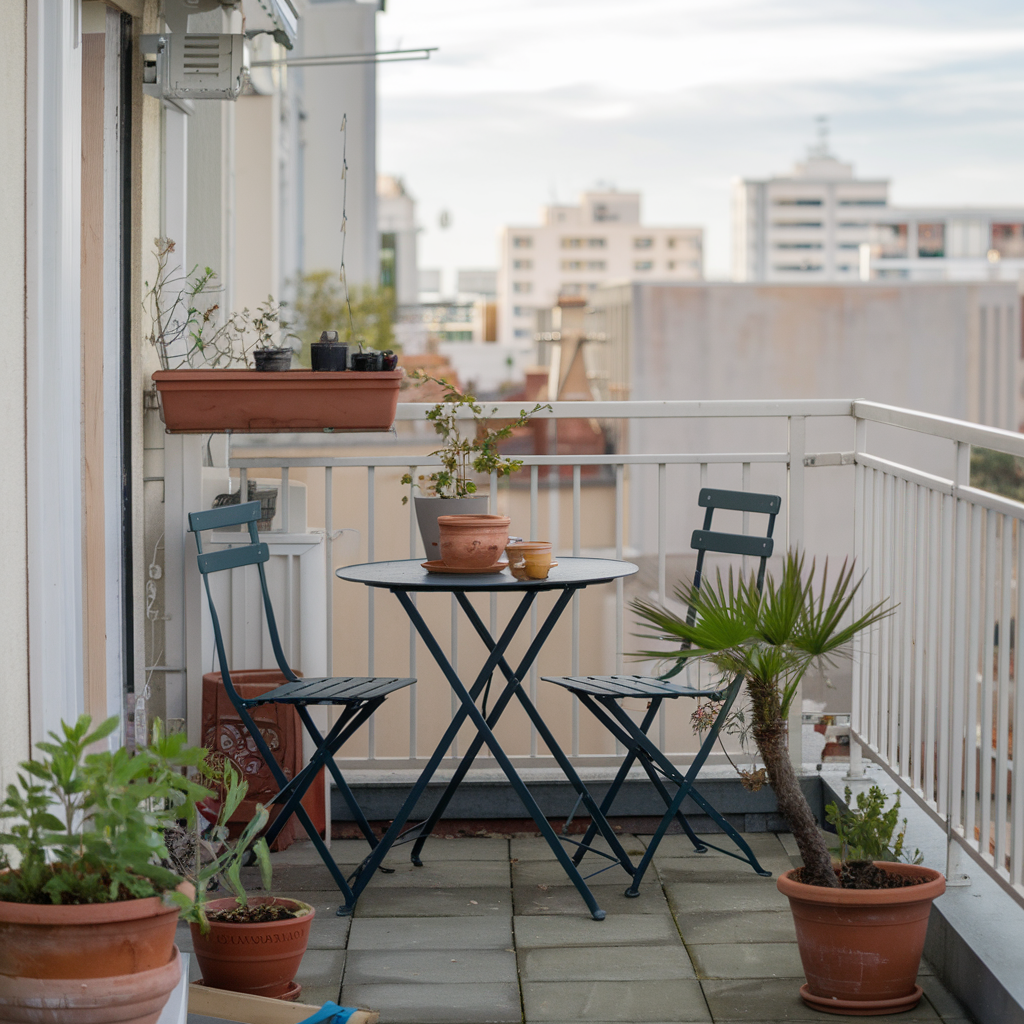 A small balcony with two chairs 