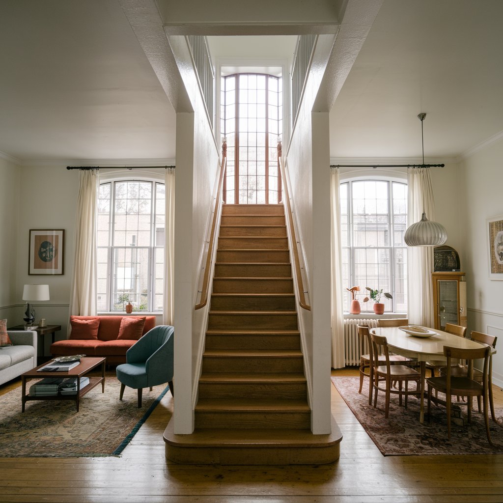 Un joli séjour donnant sur des escaliers 