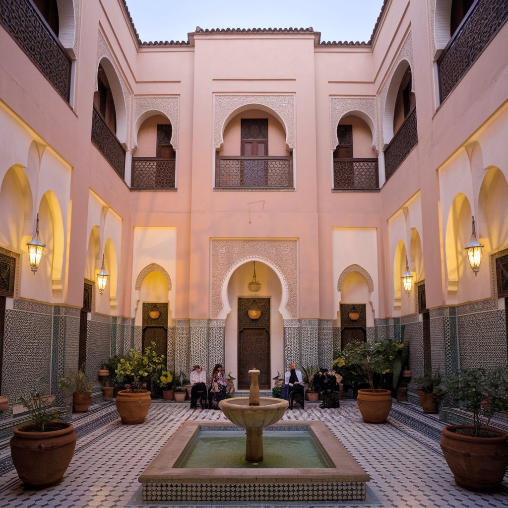 A pretty riad with people sitting in the front window