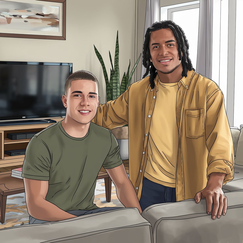 Two young people in their living room