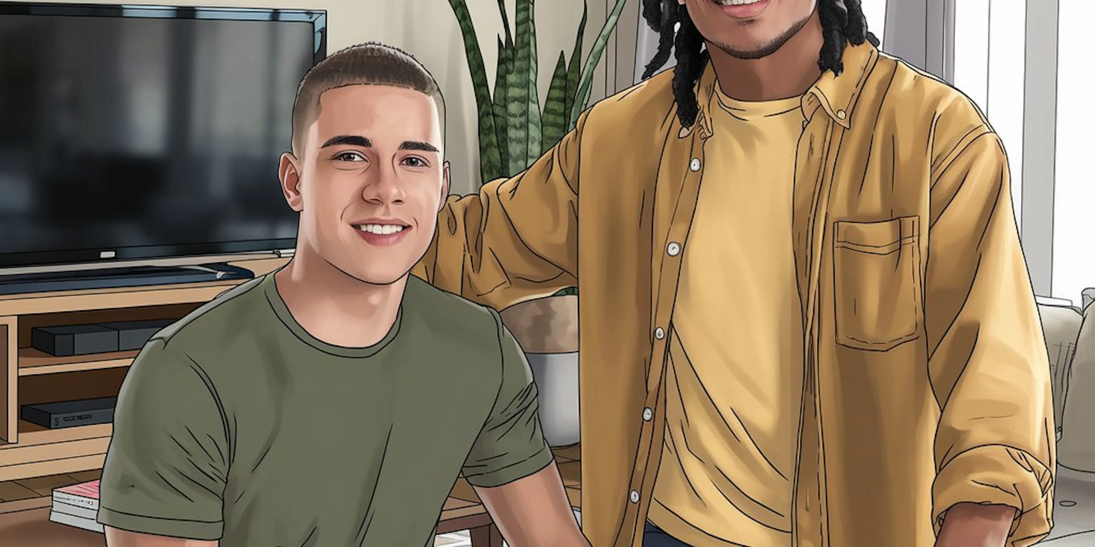 Two young people in their living room