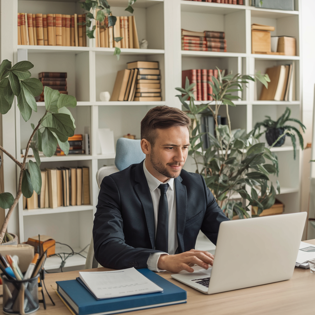 Un homme sur son bureau 